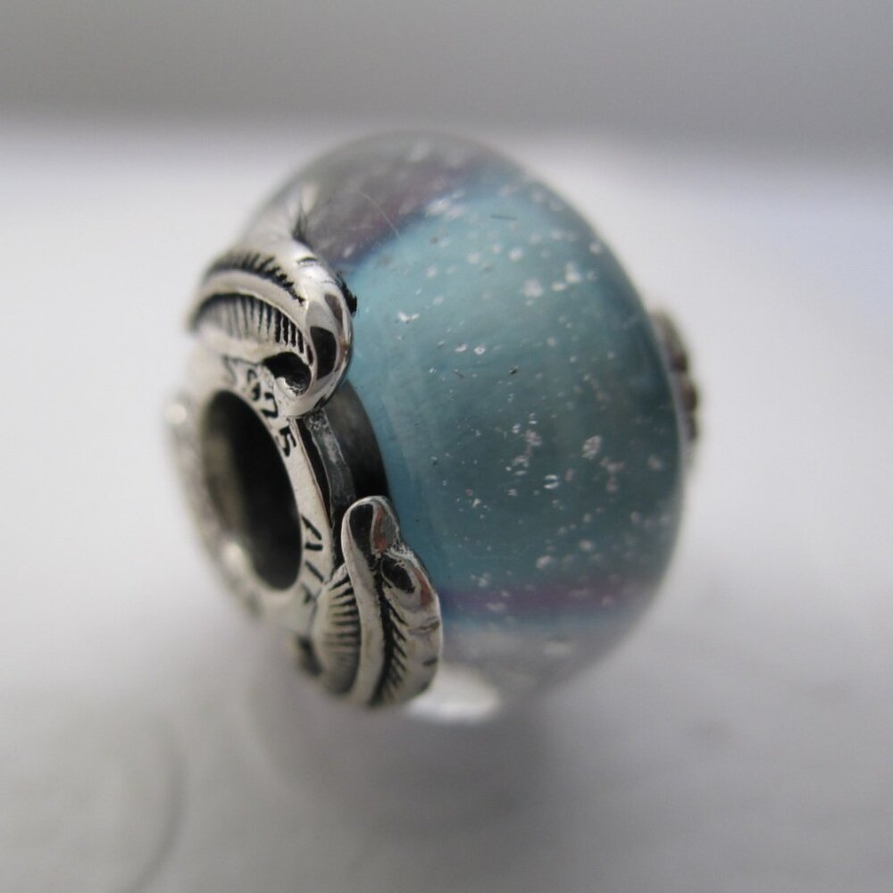New Pandora Murano Glass Bead & Curved Feather Charm Magic Dream Mid Year Sale